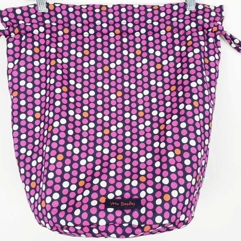 Vera Bradley Navy with Pink Polka Dot Drawstring Satchel, Backpack, Wet Bag NWOT
